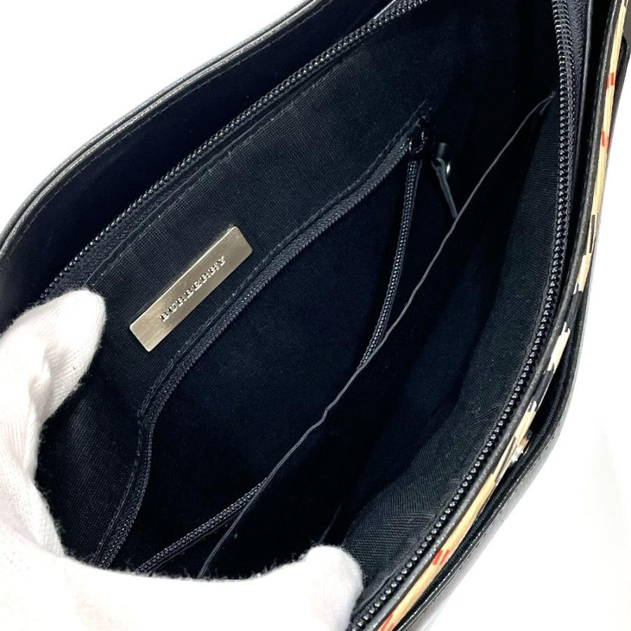 BURBERRY バーバリー チェック スクエア型 肩掛け ショルダーバッグ レザー ブラック×ベージュ レディース【中古】 | BURBERRY | 08