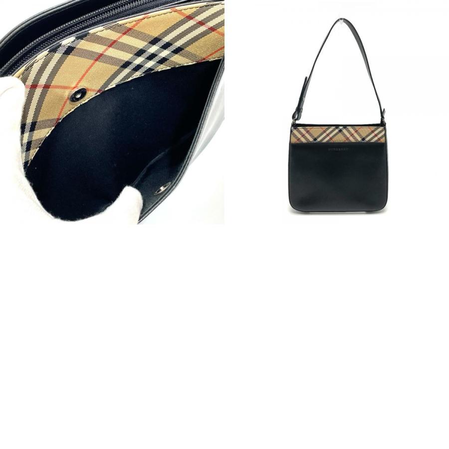 BURBERRY バーバリー チェック スクエア型 肩掛け ショルダーバッグ レザー ブラック×ベージュ レディース【中古】 | BURBERRY | 09