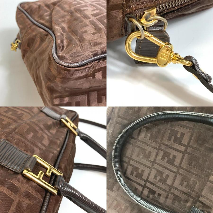 FENDI ズッカ　ハンドバッグ　トートバッグ　ナイロン　レザー　ブラウン 希少品】FENDI フェンディ ズッカ トートバッグ ブラウン A4