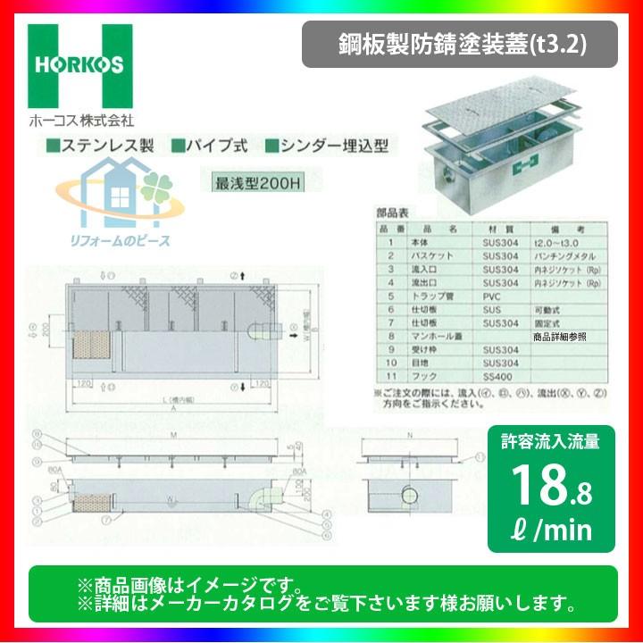 GSU-25PAU_鋼板製防錆塗装蓋] ホーコス グリストラップ グリース阻集器
