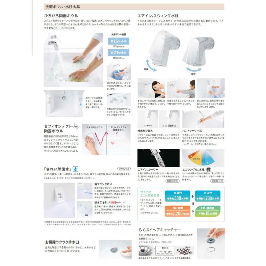 TOTO ☆[LDSWB075AAGEN1] 洗面化粧台 サクア SAQUA 750mm 扉カラー