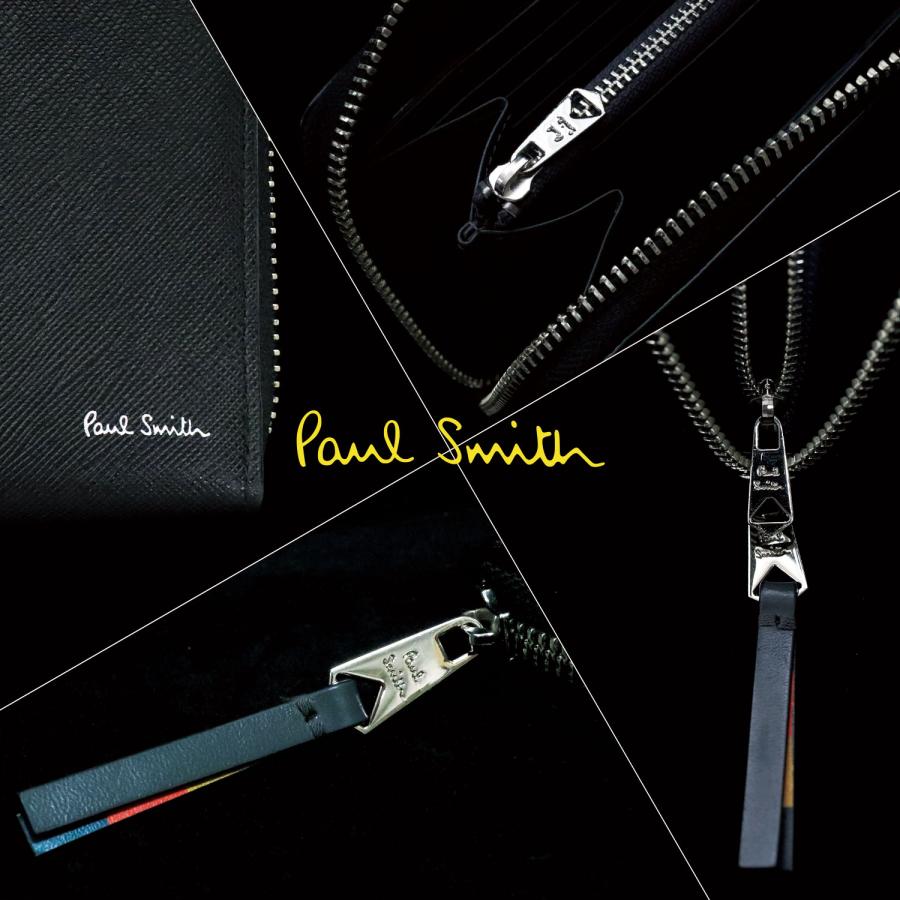 未使用級 現行品！ポールスミス 長財布ブライトストライププラー 黒ラウンドジップ Paul Smith ポールスミス 長財布 メンズ ラウンドファスナー