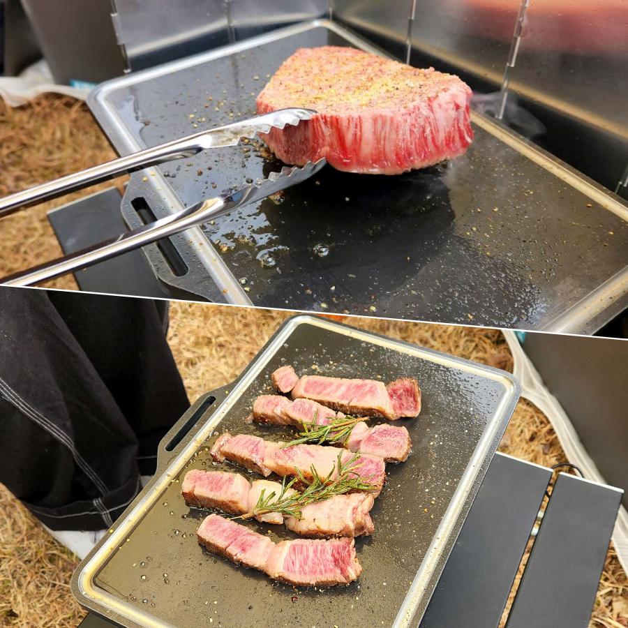 日本製 焚き火台 BBQ 薪入れ簡単 組み立て式 アウトドア 同時調理可能 コンパクト収納 多人数対応 取手付 カセットコンロ 鉄板プレート 冬キャンプ 野営キャンプ |  | 09