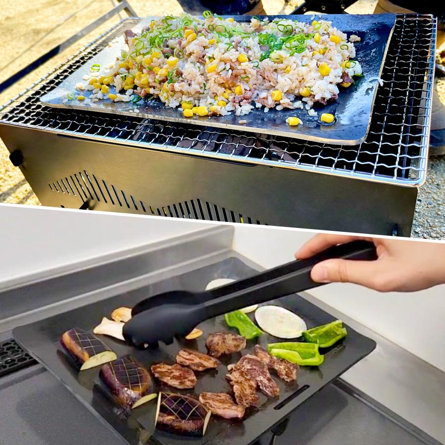 【お得セット】 グリルセット 焚き火台 たき火台 組立式 取手 鉄板 黒皮鉄 プレート Lサイズ ファミリー バーベキュー  一式 焼き網付 収納袋付 冬キャンプ |  | 10