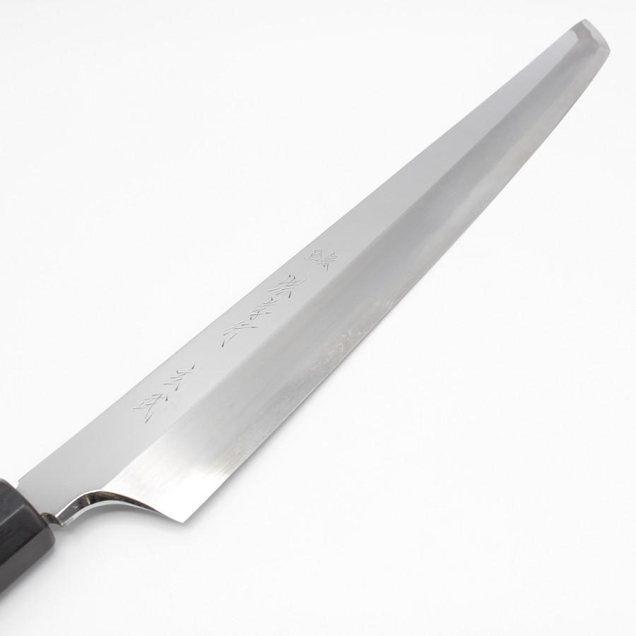 未使用】堺孝行 玄武 先丸柳刃包丁 青二鋼 一尺 八角黒檀柄 鏡面