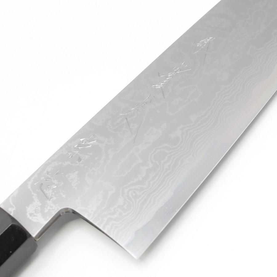 【未使用】堺實光 別誂 青鋼ダマスカス 牛刀 七寸 銀巻黒檀柄 刃渡り約210mm 和牛刀 包丁 |  | 03