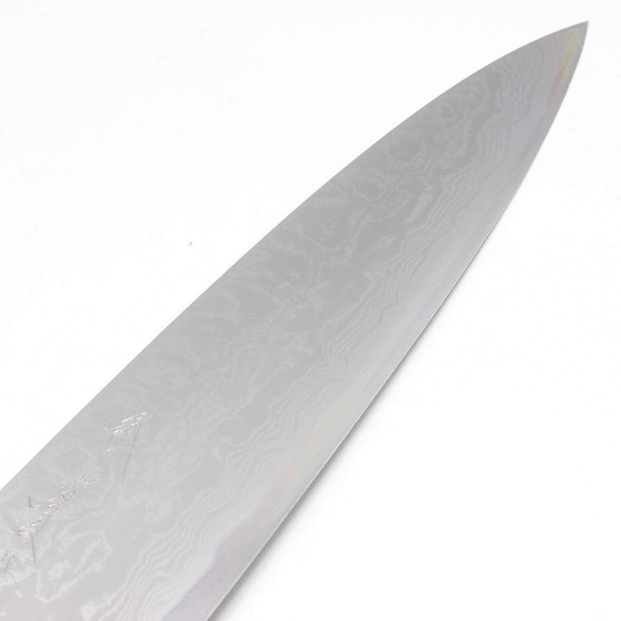 【未使用】堺實光 別誂 青鋼ダマスカス 牛刀 七寸 銀巻黒檀柄 刃渡り約210mm 和牛刀 包丁 |  | 04