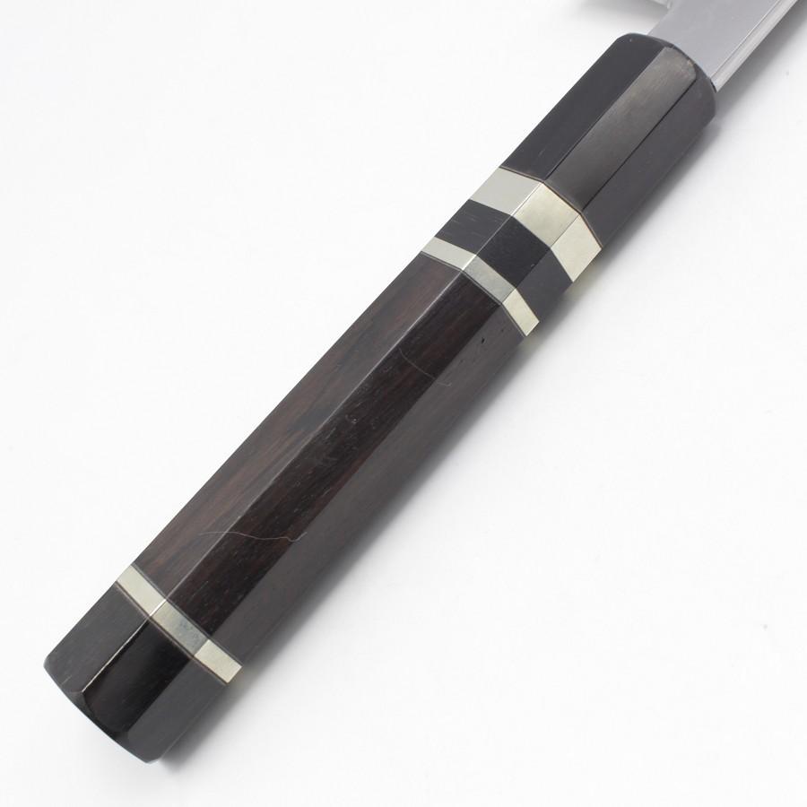 【未使用】堺實光 別誂 青鋼ダマスカス 牛刀 七寸 銀巻黒檀柄 刃渡り約210mm 和牛刀 包丁 |  | 06