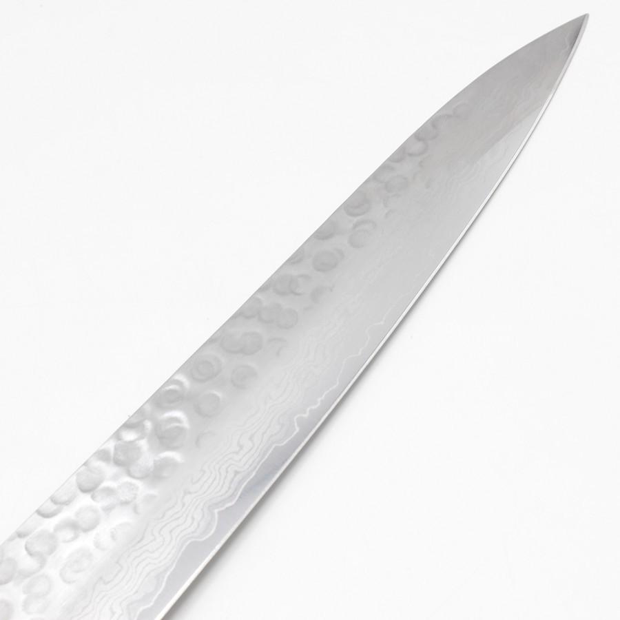 【美品】堺孝行 V金10号 17層ダマスカス鋼 筋引包丁 八寸 槌目 鍔付柄 刃渡り約240mm 洋包丁 |  | 04