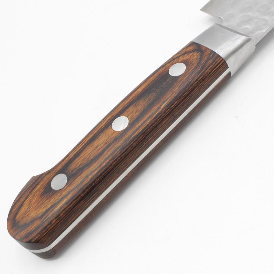 【美品】堺孝行 V金10号 17層ダマスカス鋼 筋引包丁 八寸 槌目 鍔付柄 刃渡り約240mm 洋包丁 |  | 06