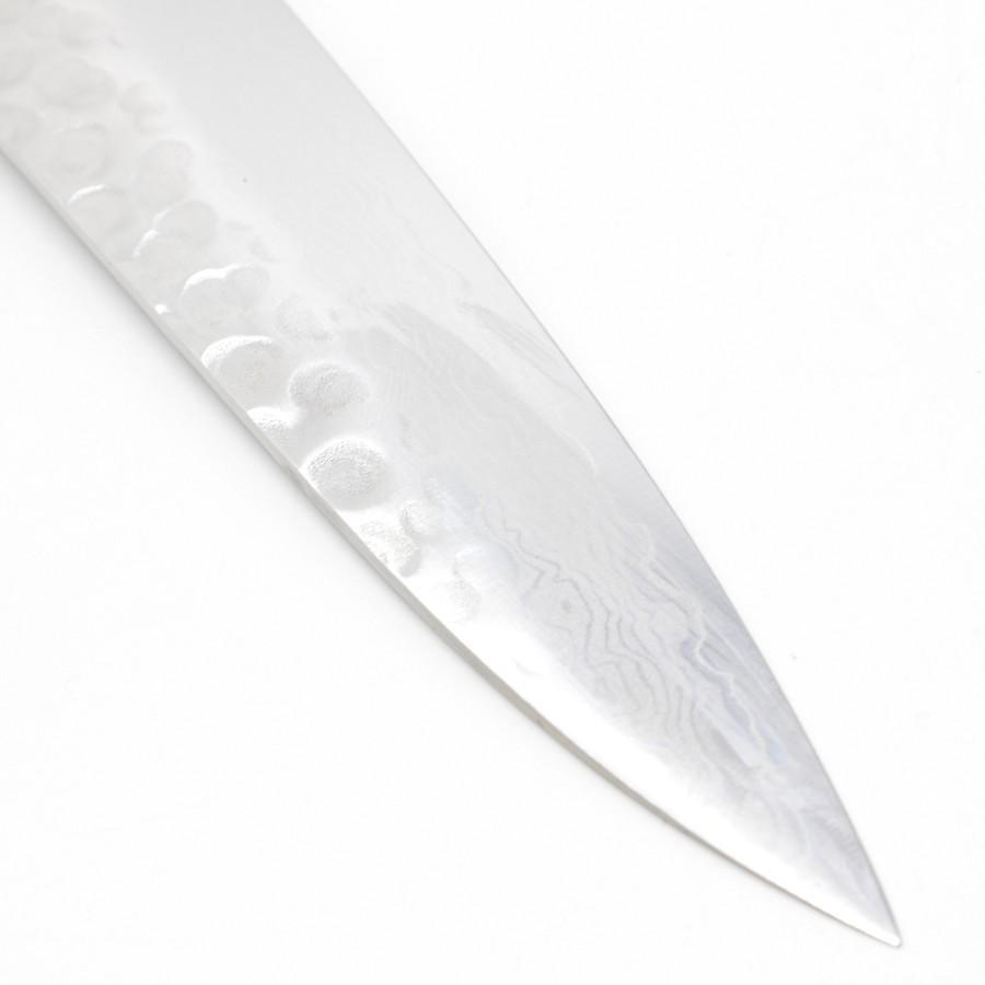 【美品】堺孝行 V金10号 17層ダマスカス鋼 筋引包丁 八寸 槌目 鍔付柄 刃渡り約240mm 洋包丁 |  | 08