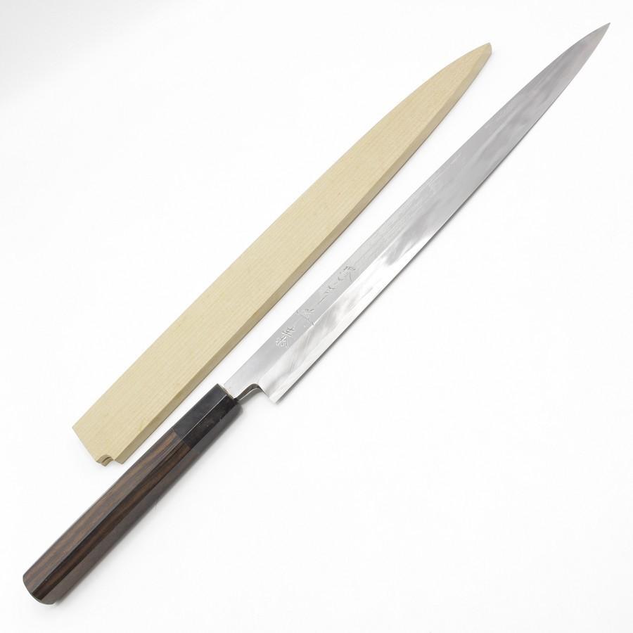 堺 金重 作 柳刃包丁 尺1 青鋼 黒檀柄 墨流し