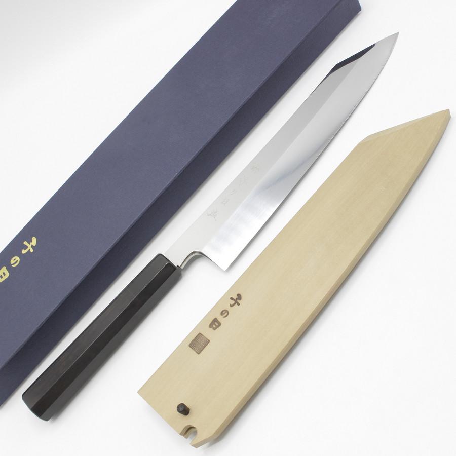 新品】子の日 榊 切付包丁 八寸 八角黒檀柄 鏡面 鞘付 刃渡り約240mm