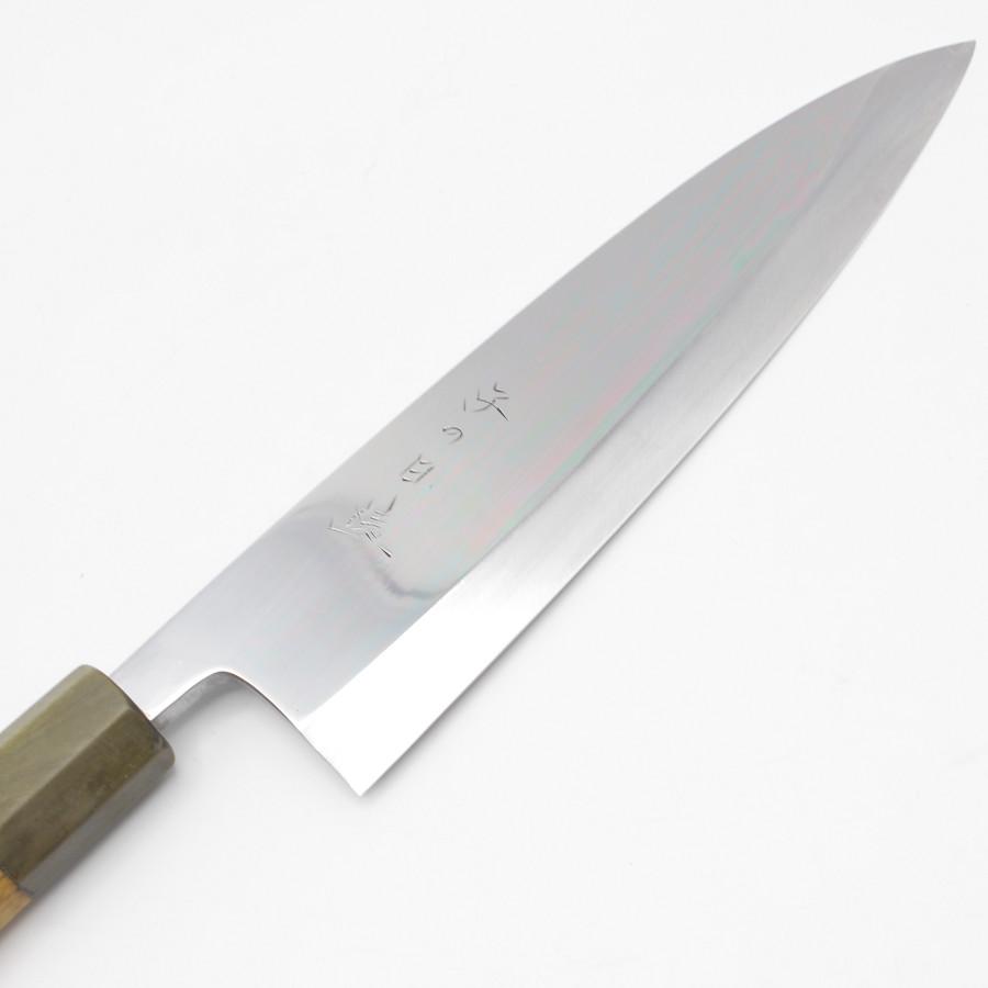 美品】子の日 青鋼 相出刃包丁 七寸 八角柄 両鏡面 刃渡り約215mm 和