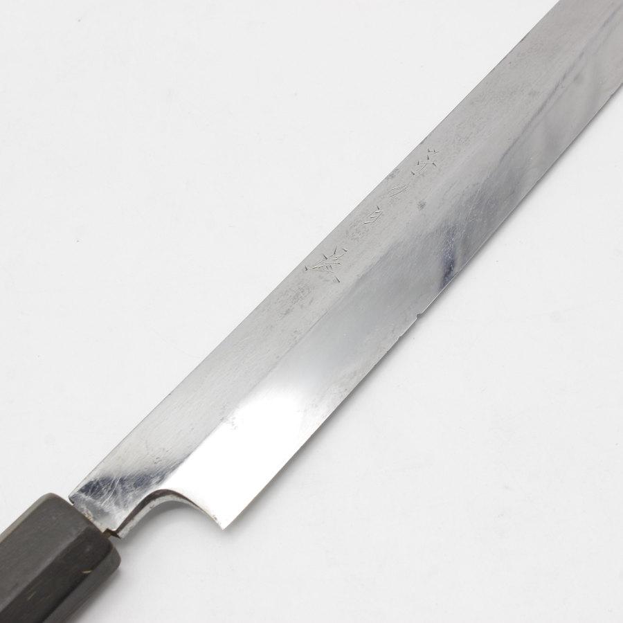 子の日 先丸蛸引包丁 水本焼 尺一 八角黒檀柄 水鏡研 波紋あり 刃渡り