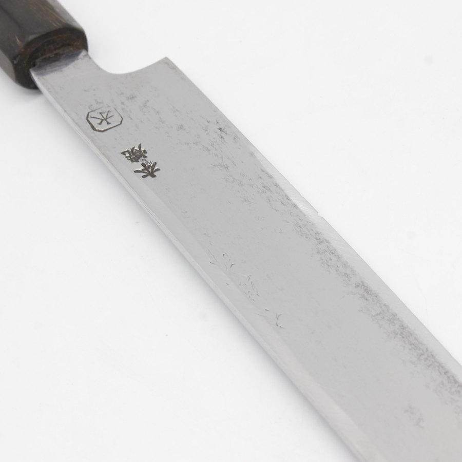 子の日 先丸蛸引包丁 水本焼 尺一 八角黒檀柄 水鏡研 波紋あり 刃渡り