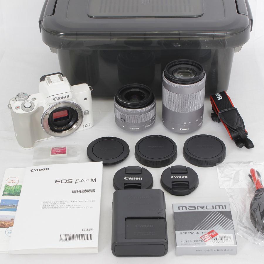 美品】Canon EOS Kiss M ダブルズームキット ホワイト ドライボックス 