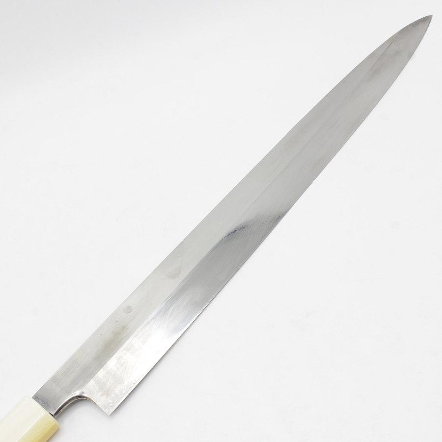 特注 水焼 富士波紋 満月 柳包丁 尺一 鏡面 銀巻柄 目釘留 八角 特注 水焼 富士波紋 満月 柳包丁 尺一 鏡面 銀巻柄 目釘留 八角