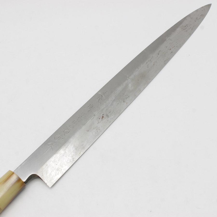 【ボーナスストア+5％】堺 源明〓 謹作 本焼 柳包丁 一尺 栗型柄 刃渡り約300mm 和包丁 柳刃 波紋なし |  | 01