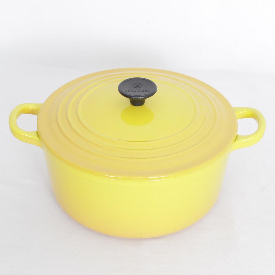 【美品】LE CREUSET　ココット ロンド ディジョンイエロー　22cm ボーナスストア+5％】ル・クルーゼ ココット・ロンド 22cm ディジョン