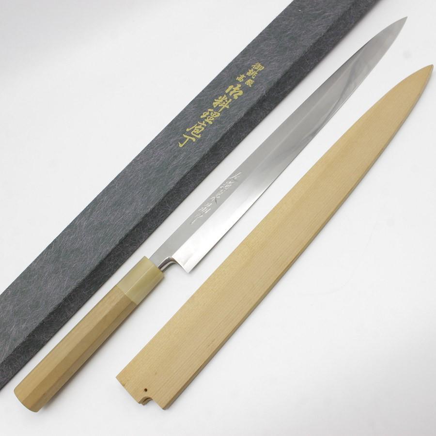 ボーナスストア+5％【美品】左海泉〓守 霞 純鋼 白一鋼 柳包丁 霞 尺一 朴柄八角柄 朴鞘付 刃渡り約330mm 白紙1号 和包丁 柳刃 | 