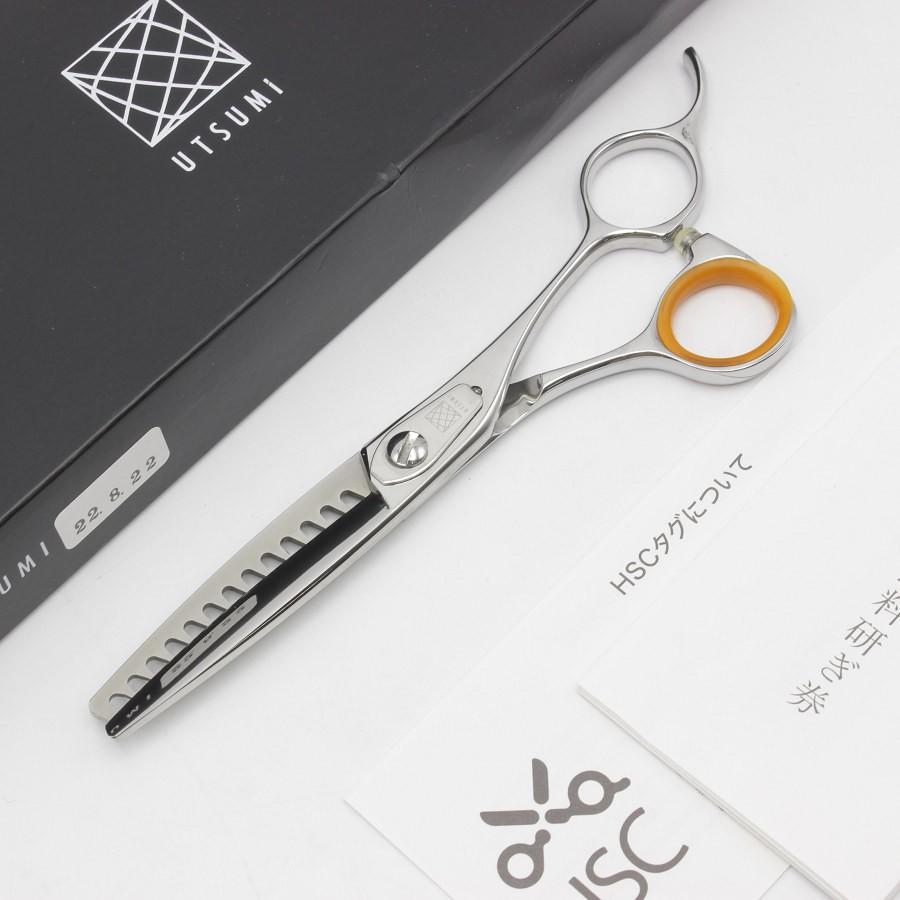 ボーナスストア+5％【美品】内海シザー U&U OF50R セニング 6インチ オフセットハンドル 13目フラット 約50% ウツミ トリミング用 | 