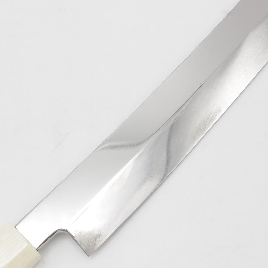 【ボーナスストア+5％】【美品】城山刃物 超鋼スーパー 本焼 反 剣型柳刃包丁 一尺 人工象牙 三本銀巻柄 全鏡面 刃渡り約310mm 和包丁 |  | 02