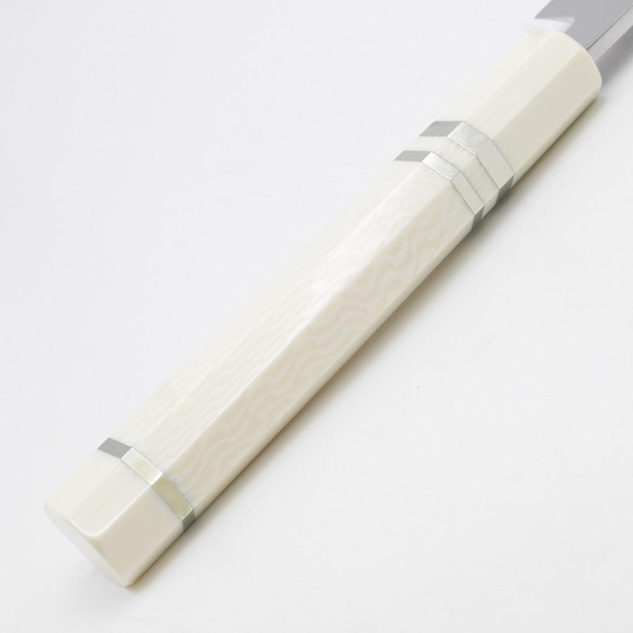 【ボーナスストア+5％】【美品】城山刃物 超鋼スーパー 本焼 反 剣型柳刃包丁 一尺 人工象牙 三本銀巻柄 全鏡面 刃渡り約310mm 和包丁 |  | 06