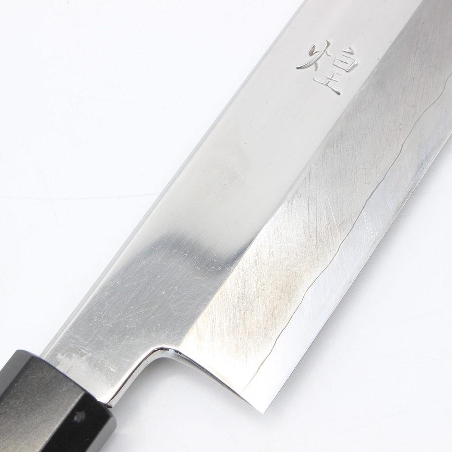 ボーナスストア+5％【美品】堺一文字光秀 煌 むきもの包丁 六寸 八角黒檀柄 鏡面 刃渡り180mm 和包丁 |  | 02