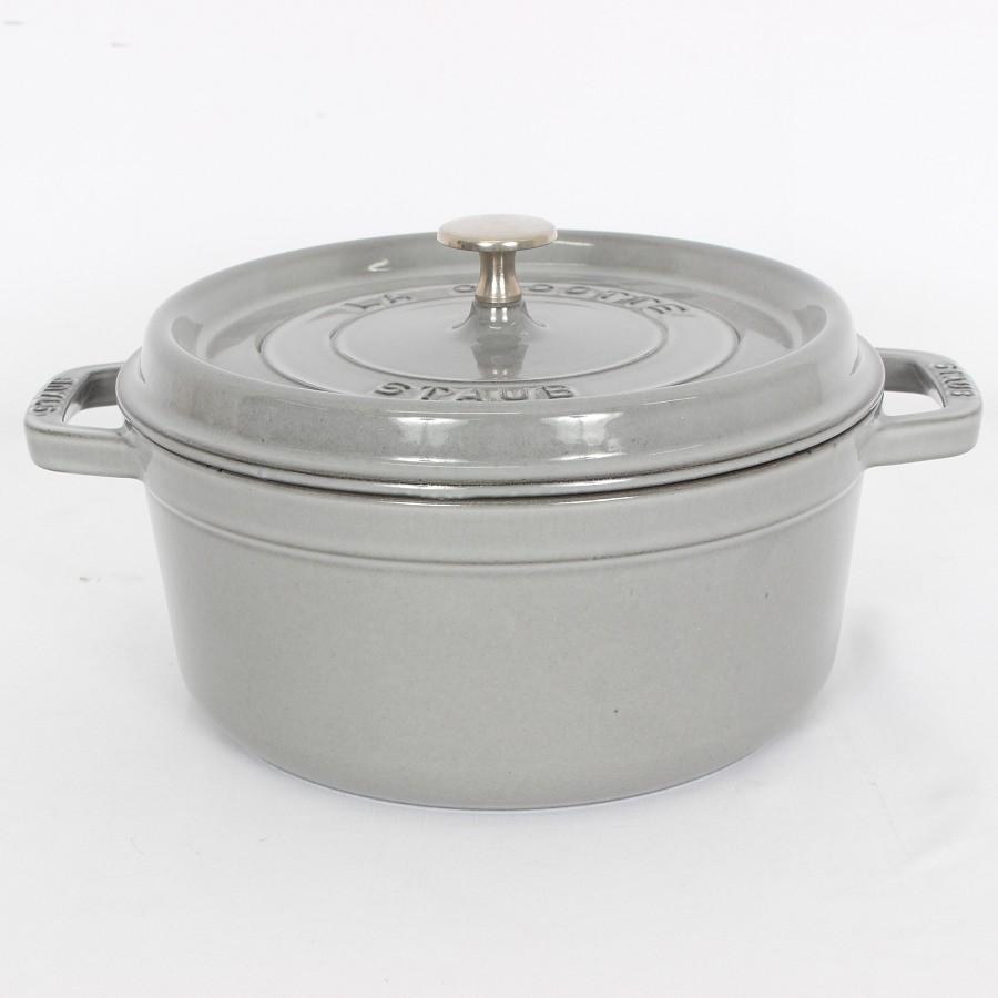 ボーナスストア+5％【美品】ストウブ ピコ ココット ラウンド 24cm グレー 40500-246 レシピブック付き ホーロー 両手鍋 STAUB 本体 |  | 01
