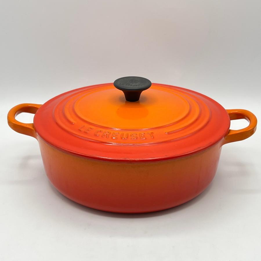ル・クルーゼ オレンジ　両手鍋　22 シグニチャー ココット・ロンド 22cm オレンジ (シルバーツマミ