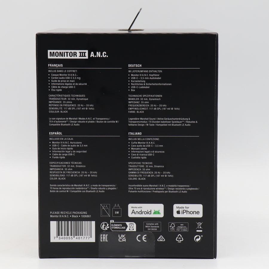 ボーナスストア+5％【新品未開封】Marshall MONITOR III A.N.C. ブラック ヘッドホン アクティブノイズキャンセリング マーシャル モニター 本体 |  | 03