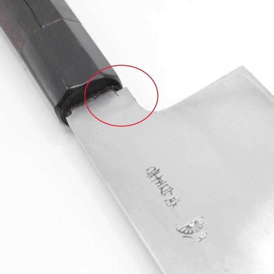 尚台正吉 上霞 鎌型薄刃包丁 八寸 八角 黒檀柄 刃渡り約240mm 和包丁