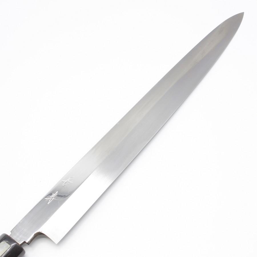 長寿 水本焼 柳包丁 仙 銀装 黒檀柄 目釘付き 鏡面 尺一 鞘付 八角柄