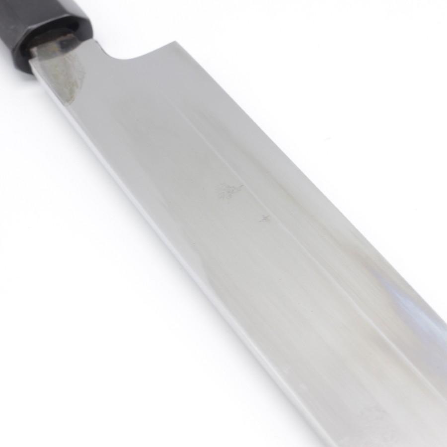 長寿 水本焼 柳包丁 仙 銀装 黒檀柄 目釘付き 鏡面 尺一 鞘付 八角柄