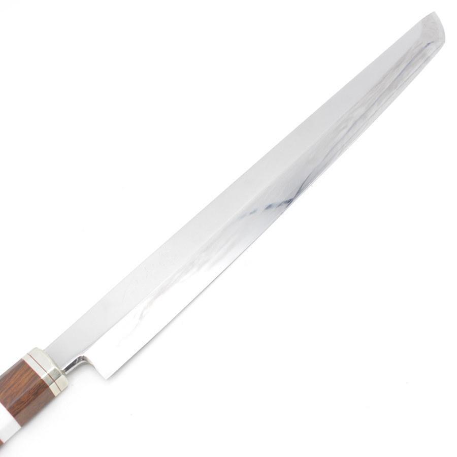 ボーナスストア+5％【未使用】堺孝行 為 紫電 先丸蛸引包丁 一尺 安来銀三鋼 鏡面仕上げ デザートアイアンウッド 刃渡り約300mm 和包丁 |  | 01