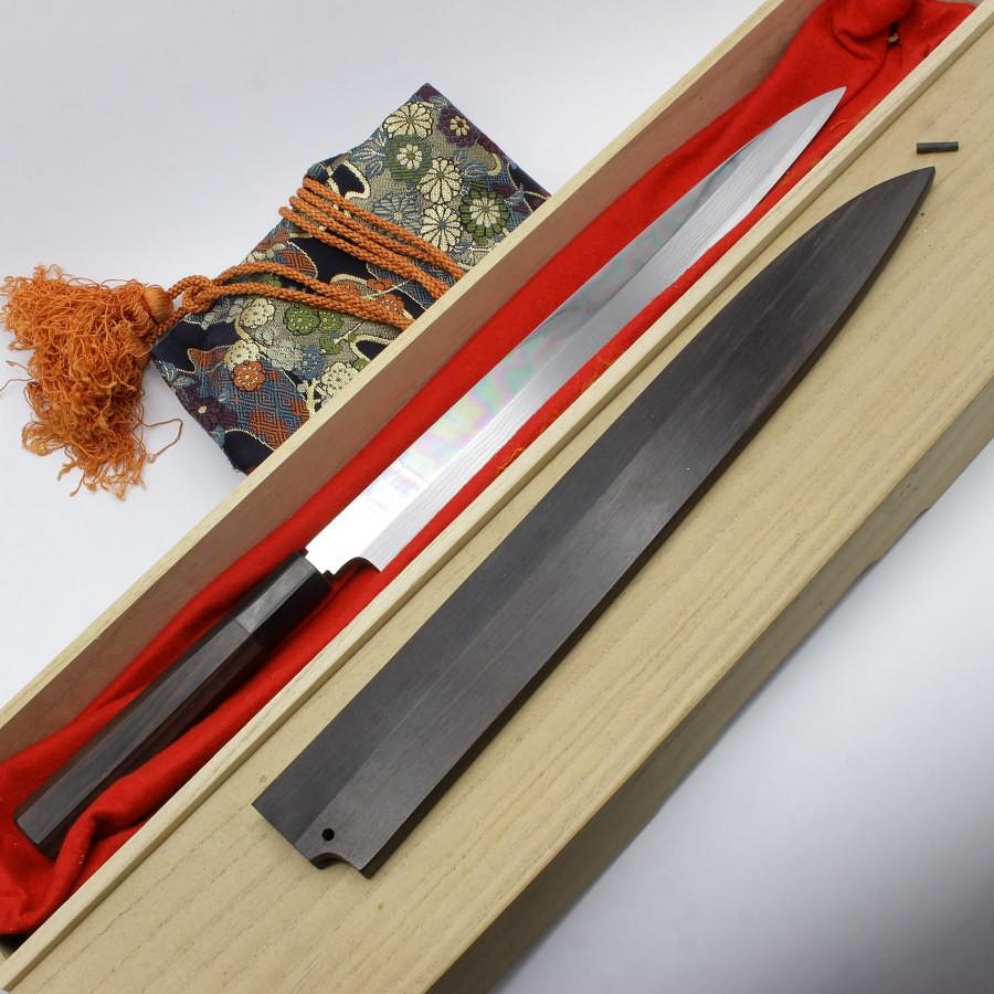 ボーナスストア+5％【未使用】源昭忠 賜台覧 柳刃 尺一 八角黒檀柄 鏡面 刃渡り約335mm 和包丁 柳包丁 | 