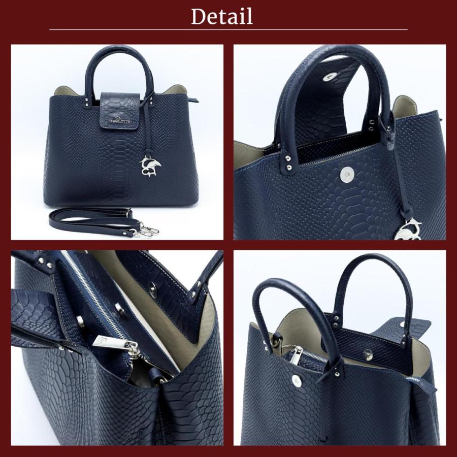 Charlotte】2WAY クロコダイル型押し ハンドバッグ イタリア製