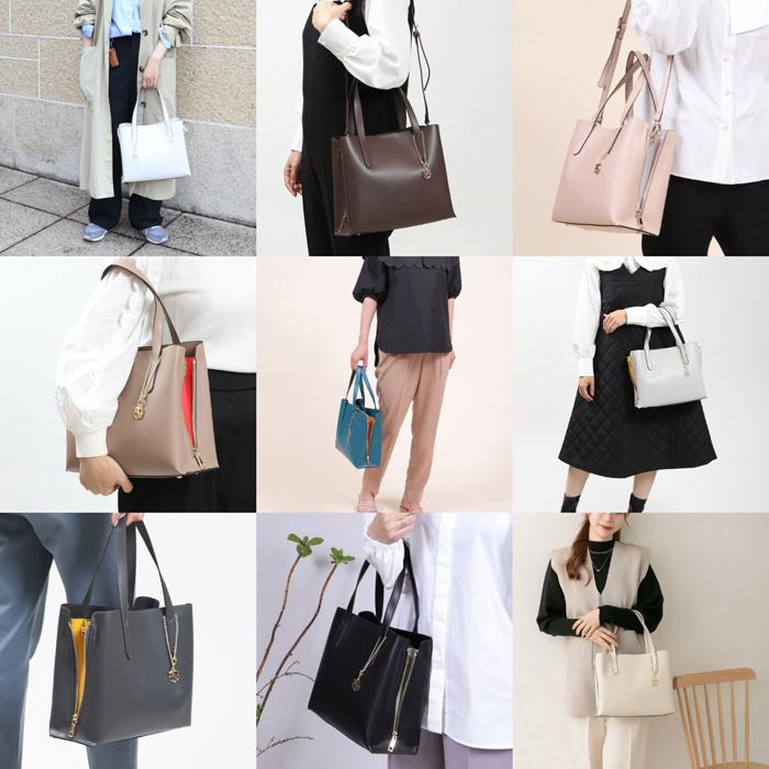 Bermosa サイドファスナー 変形配色デザイン 2WAYバッグ トートバッグ