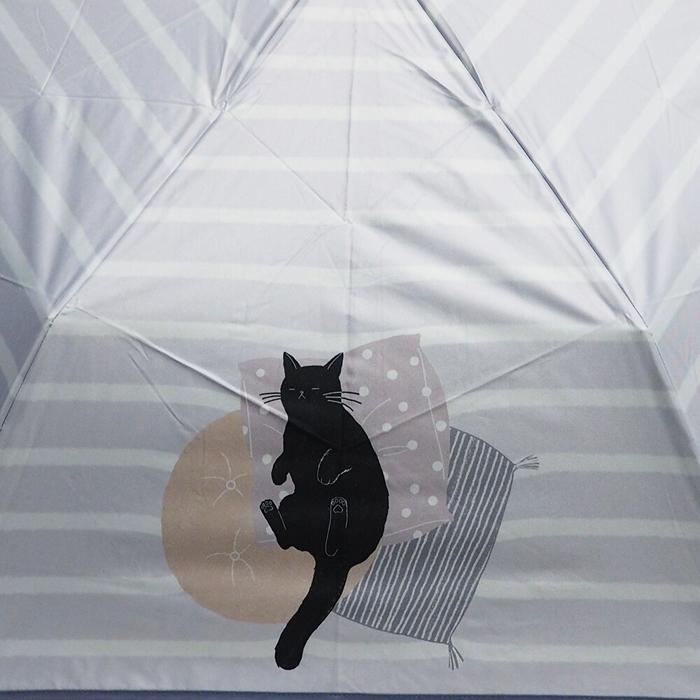 折傘】晴雨兼用 眠り猫 折りたたみ 日傘 雨傘 折りたたみ傘 裏ブラック