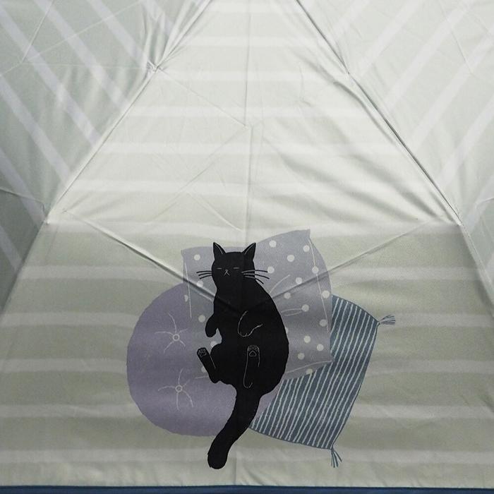 折傘】晴雨兼用 眠り猫 折りたたみ 日傘 雨傘 折りたたみ傘 裏ブラック