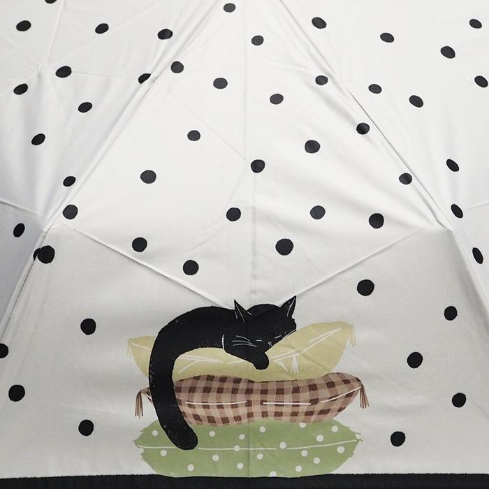折傘】晴雨兼用 眠り猫 折りたたみ 日傘 雨傘 折りたたみ傘 裏ブラック