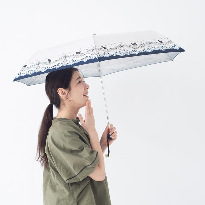 MKN 【折傘】 晴雨兼用 折りたたみ 日傘 雨傘 折り畳み傘 猫と音符と