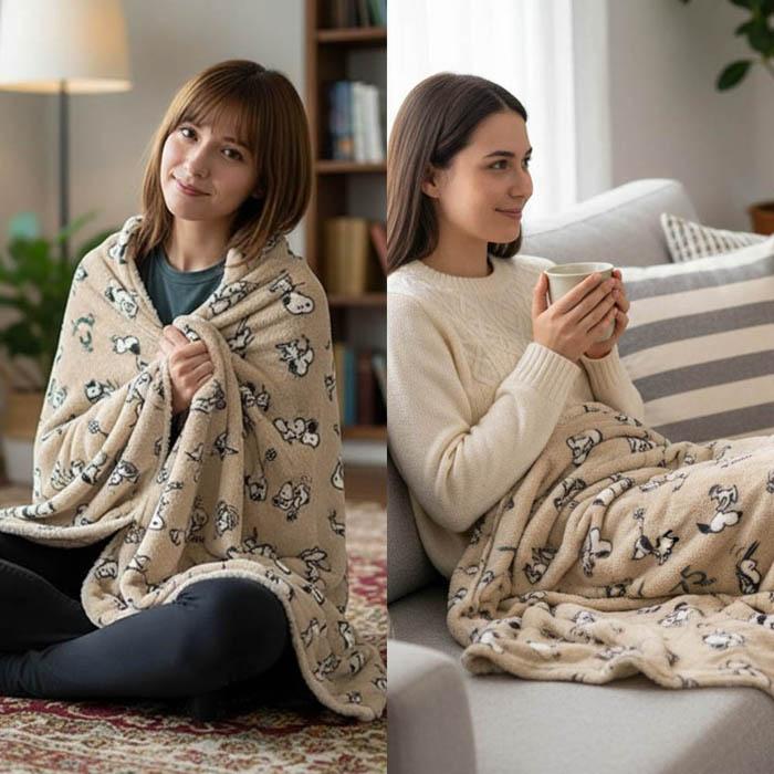 SNOOPY（スヌーピー） ボア付き ウォームクロス 75周年 ひざかけ