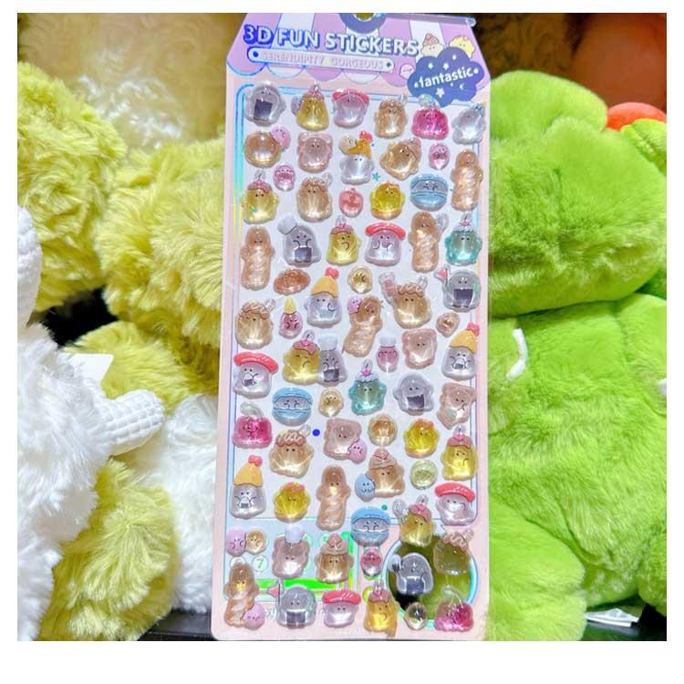 ぷくぷくシール 動物 立体シール DIY用 キャラクター 3dシール 5枚 