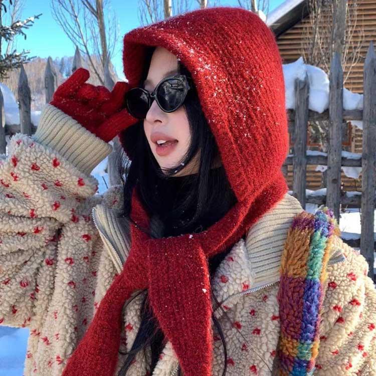フードマフラー レディース 可愛い マフラー 帽子 肩掛けニット フード