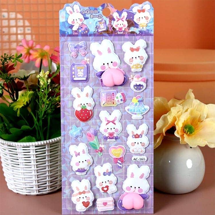 4枚セット スクイーズ うさぎ 3D デコシール ぷくぷくシール シール お