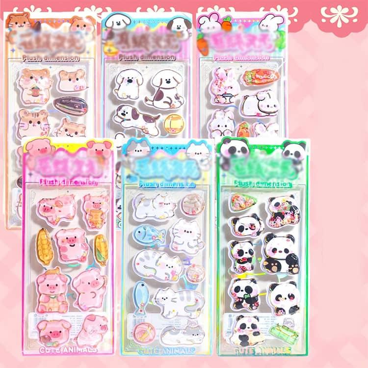 水入りシール 6枚セット ぷっくりシール カラフル 食べ物 かわいい