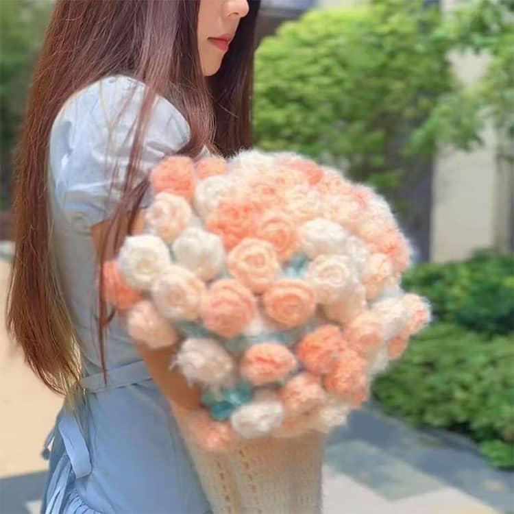 DIY グラデーション かぎ針編みキット 手編み バラの花束の