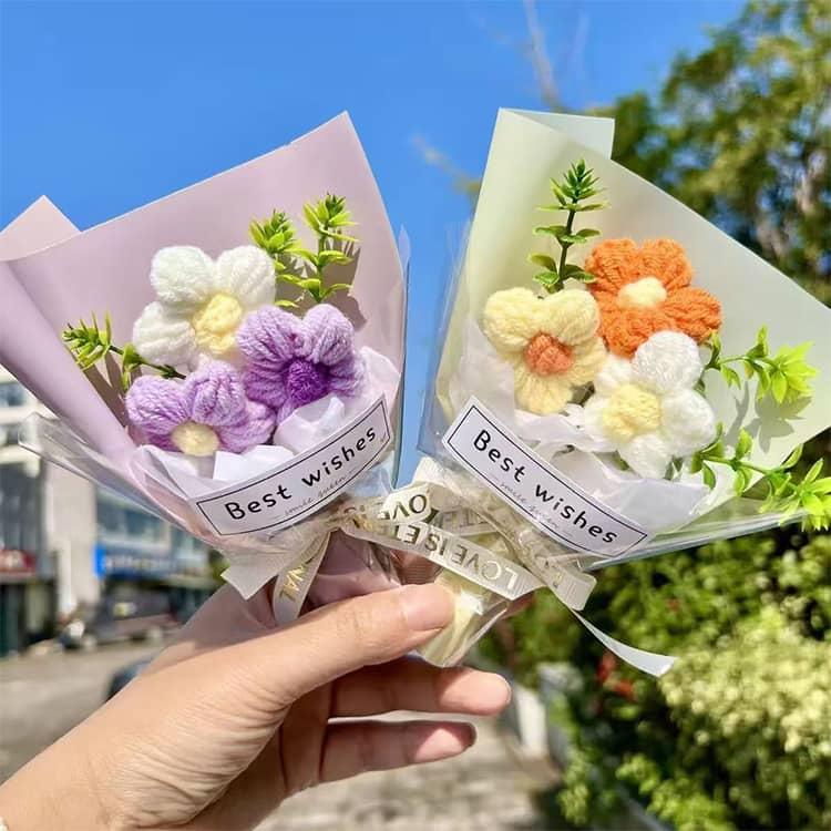 ニットフラワーブーケ ミニサイズ かぎ針編み 可愛い 手編み花 手編み
